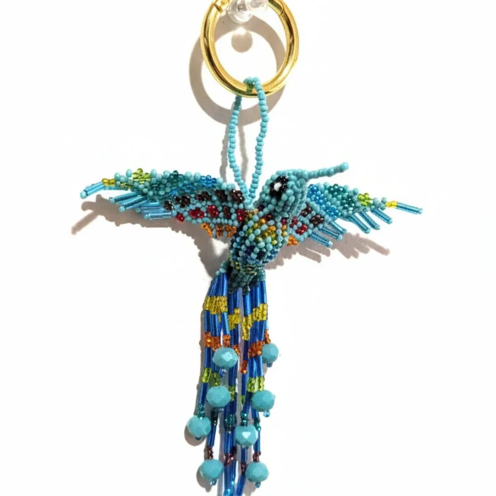 Artisan Beaded Hummingbird Bag Charm – Colorful Key Ring & Keychain Accessory - Picture 3 of 6
